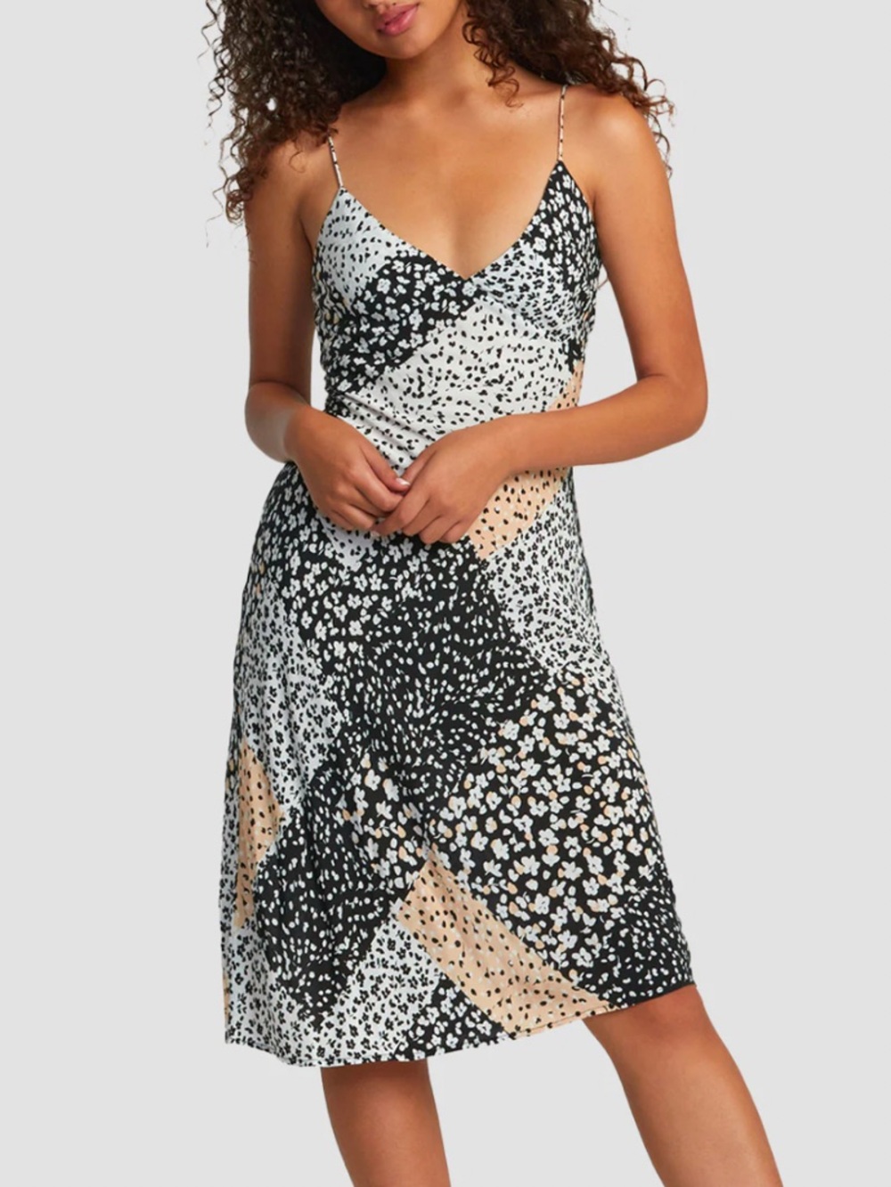 RVCA Black & White Patchwork Slip Dress